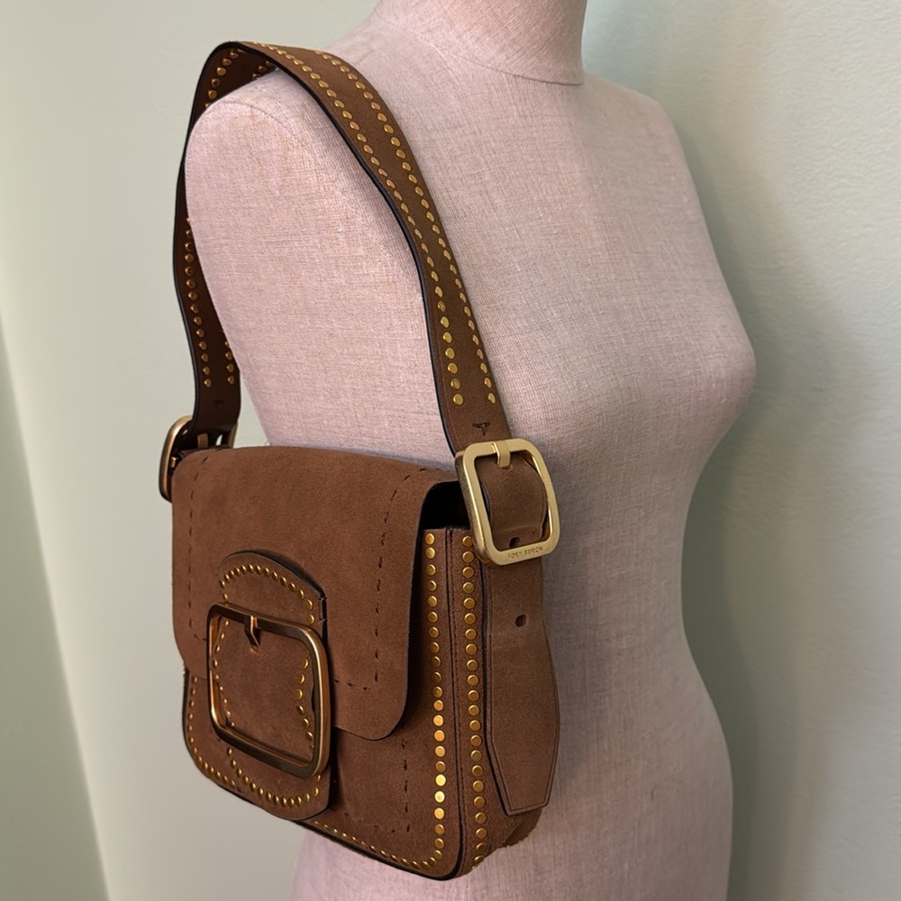 Tory Burch Sawyer Stud Small Suede Shoulder Bag - Picture 2 of 12